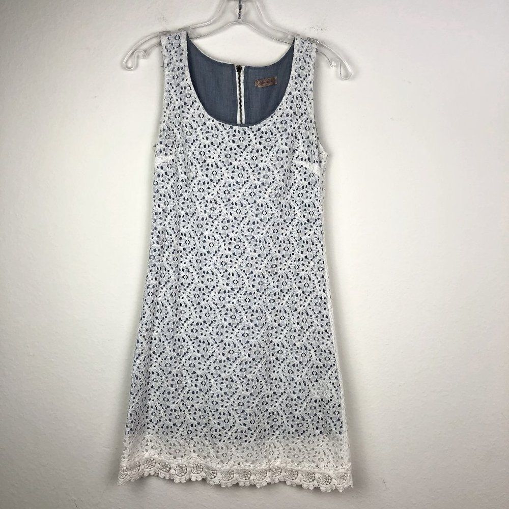 Paulnkc white blue lace back zipper cotton dress S